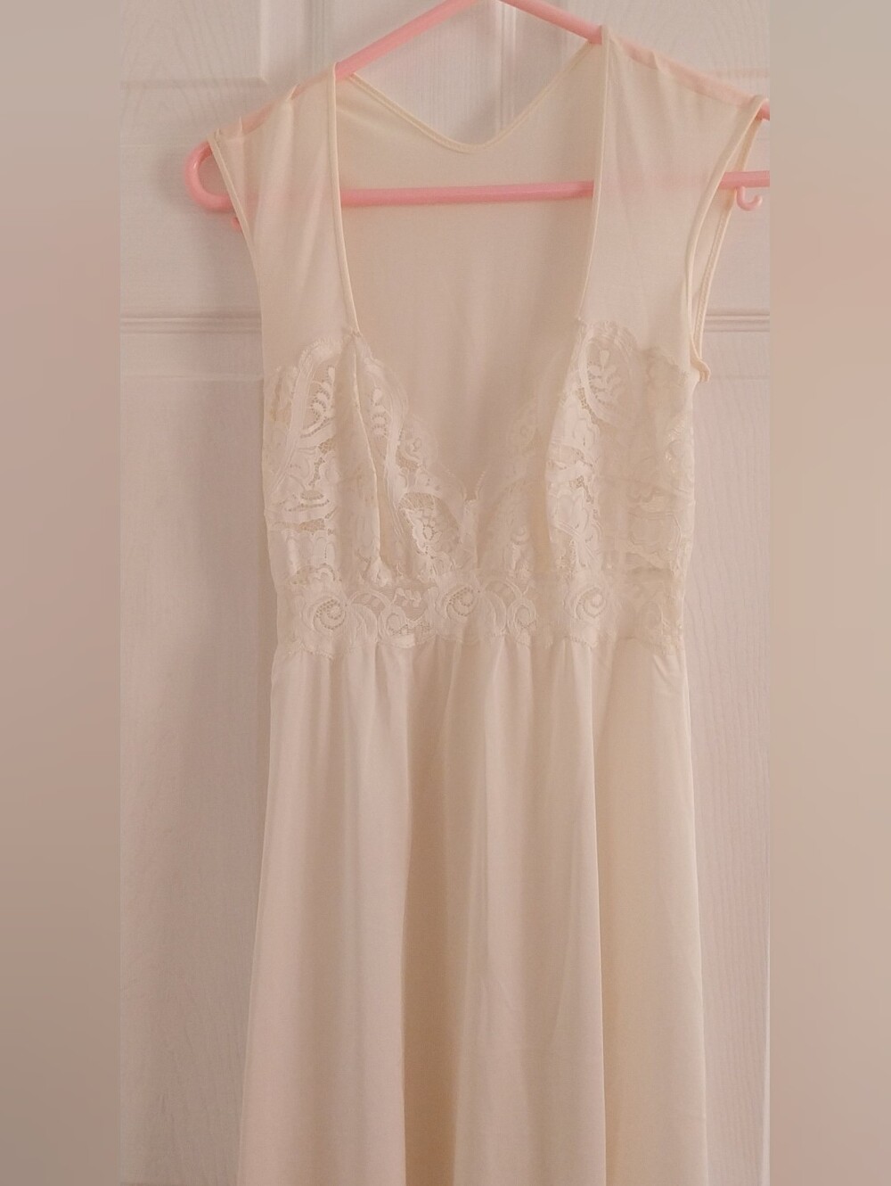 Sleeveless Cream Lace-Accent Nightgown
